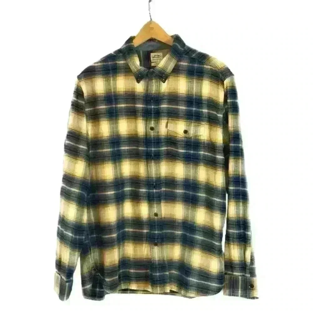 Lucky Brand 100% Cotton Long Sleeve Yellow Blue Plaid Flannel Shirt, L